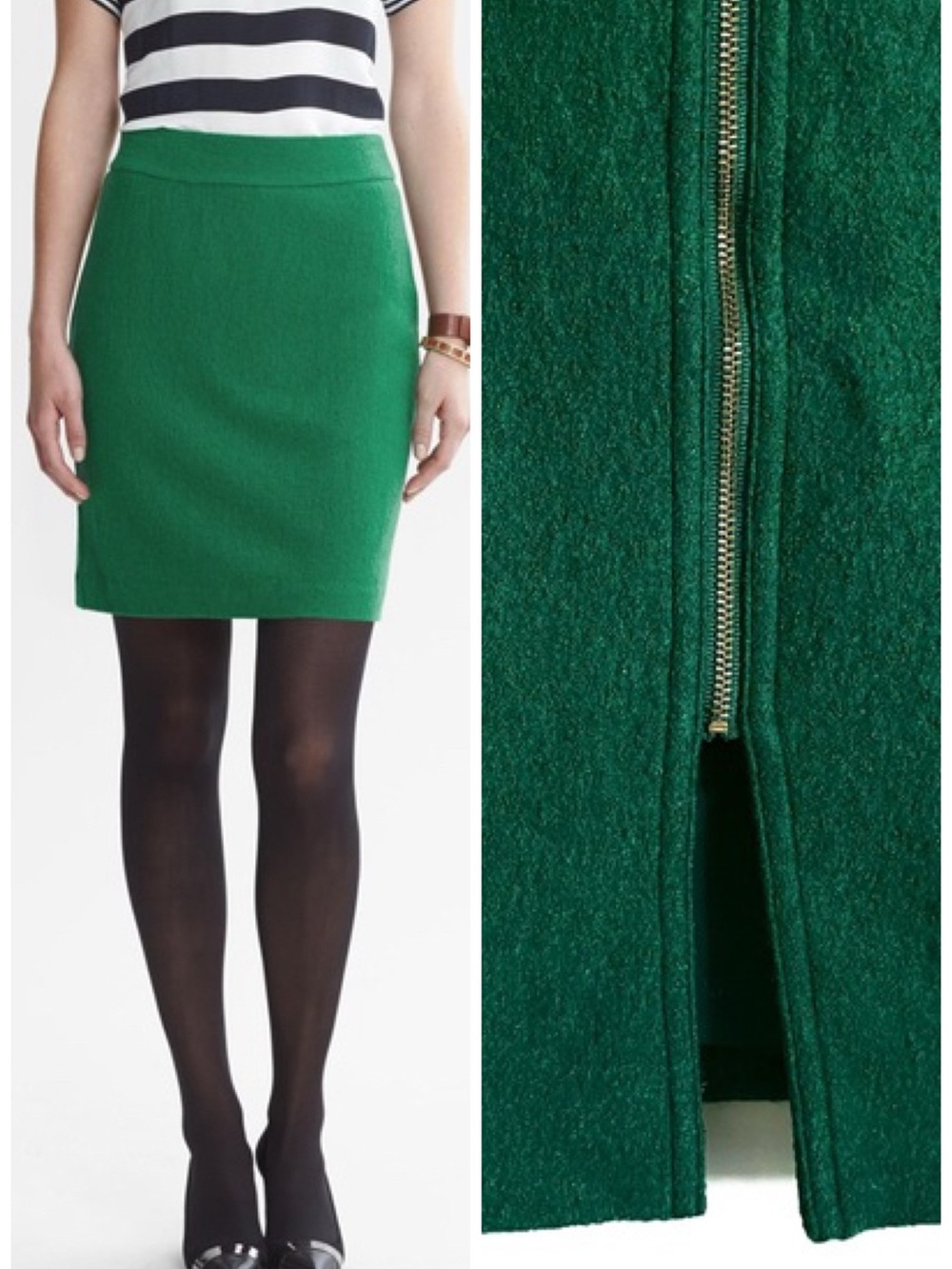 Banana Republic Boucle Wool Blend Exposed Zip Pencil Skirt in Evergreen 4 EUC